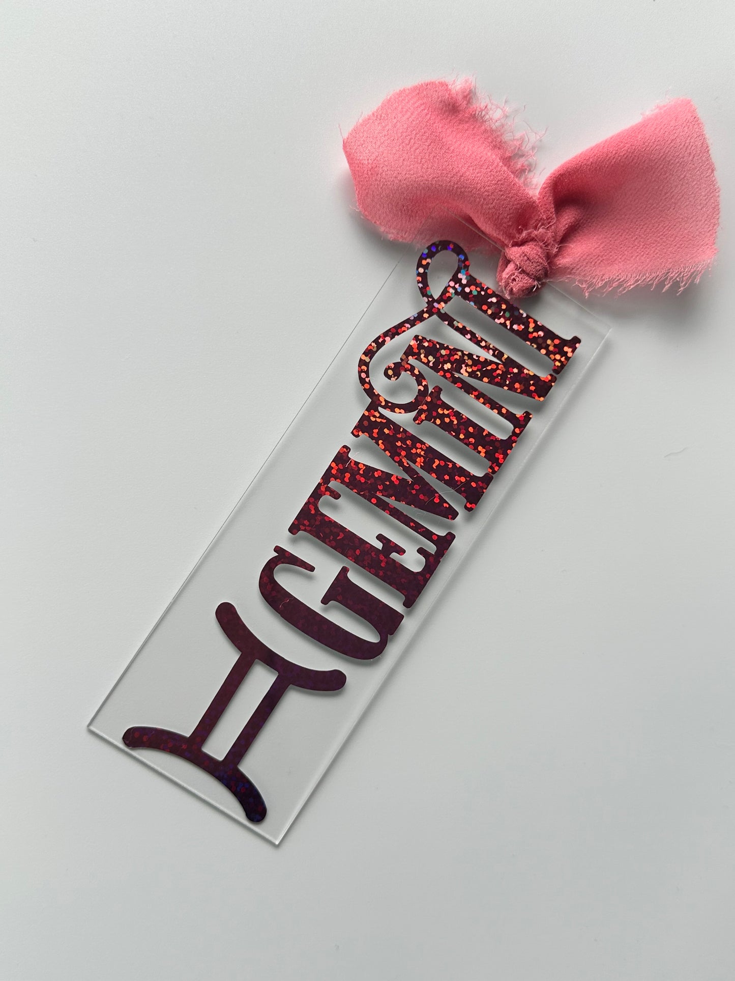 Zodiac - Gemini - Acrylic Bookmark (Pink Holographic Glitter)