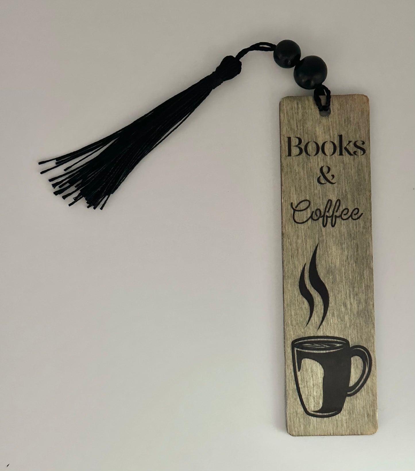 Books & Coffee - Wood Bookmark - (Weathered Grey)