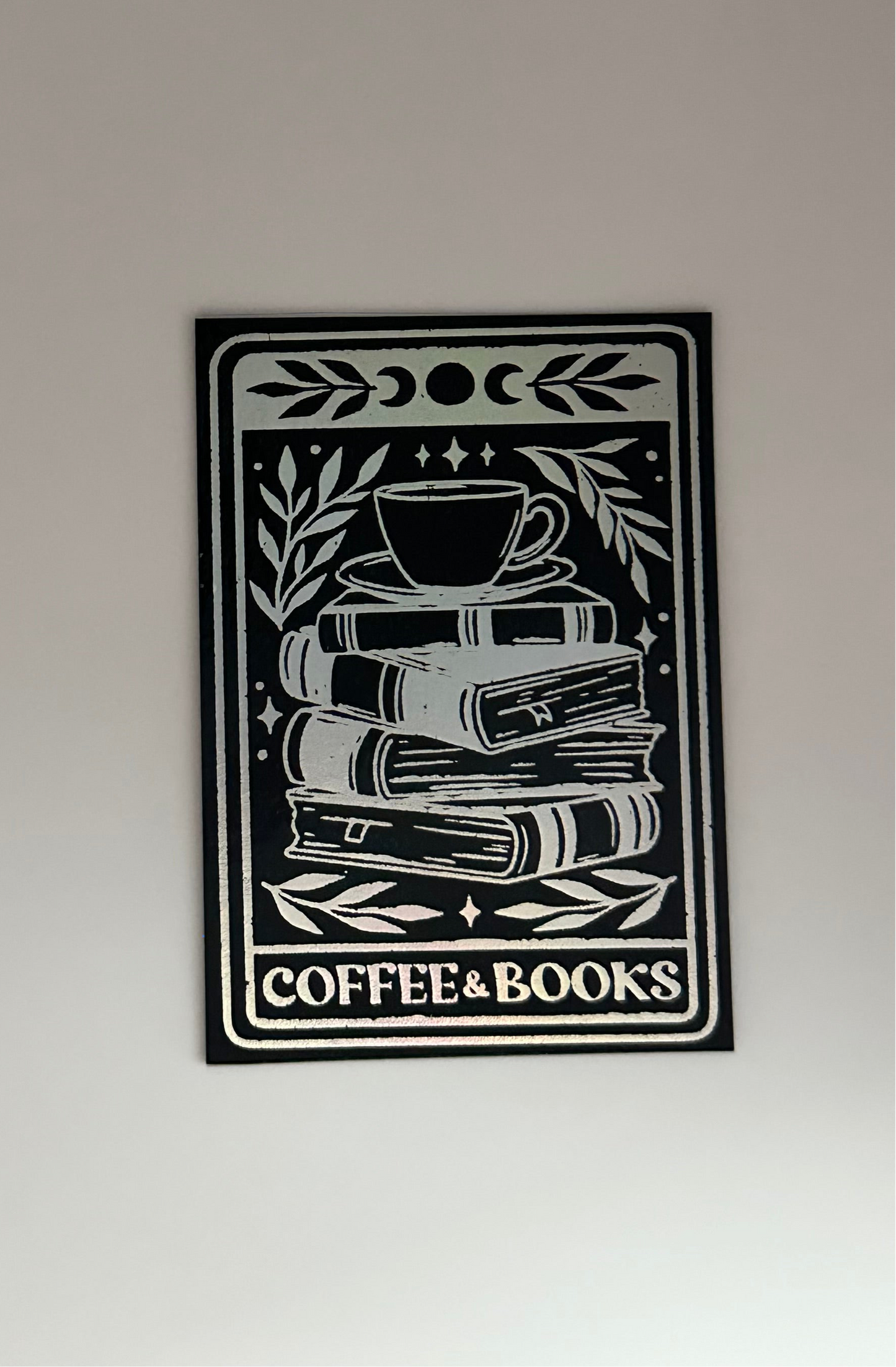 Coffee & Books Tarot Card - Foil Bookmark - (Silver Holographic)