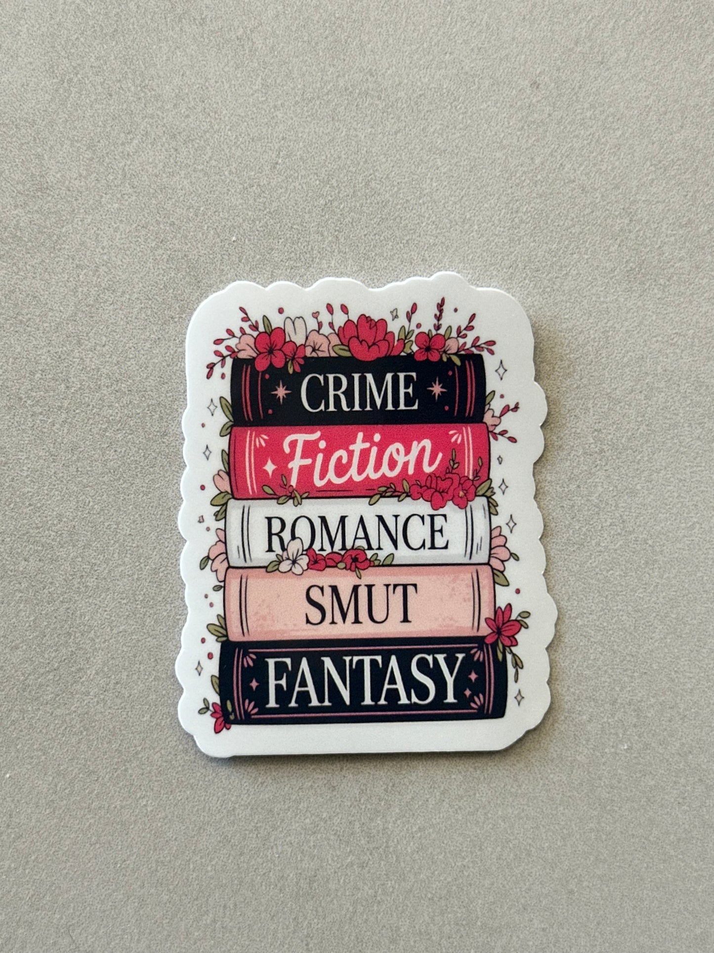 Pink Genre Floral Book Stack - Sticker
