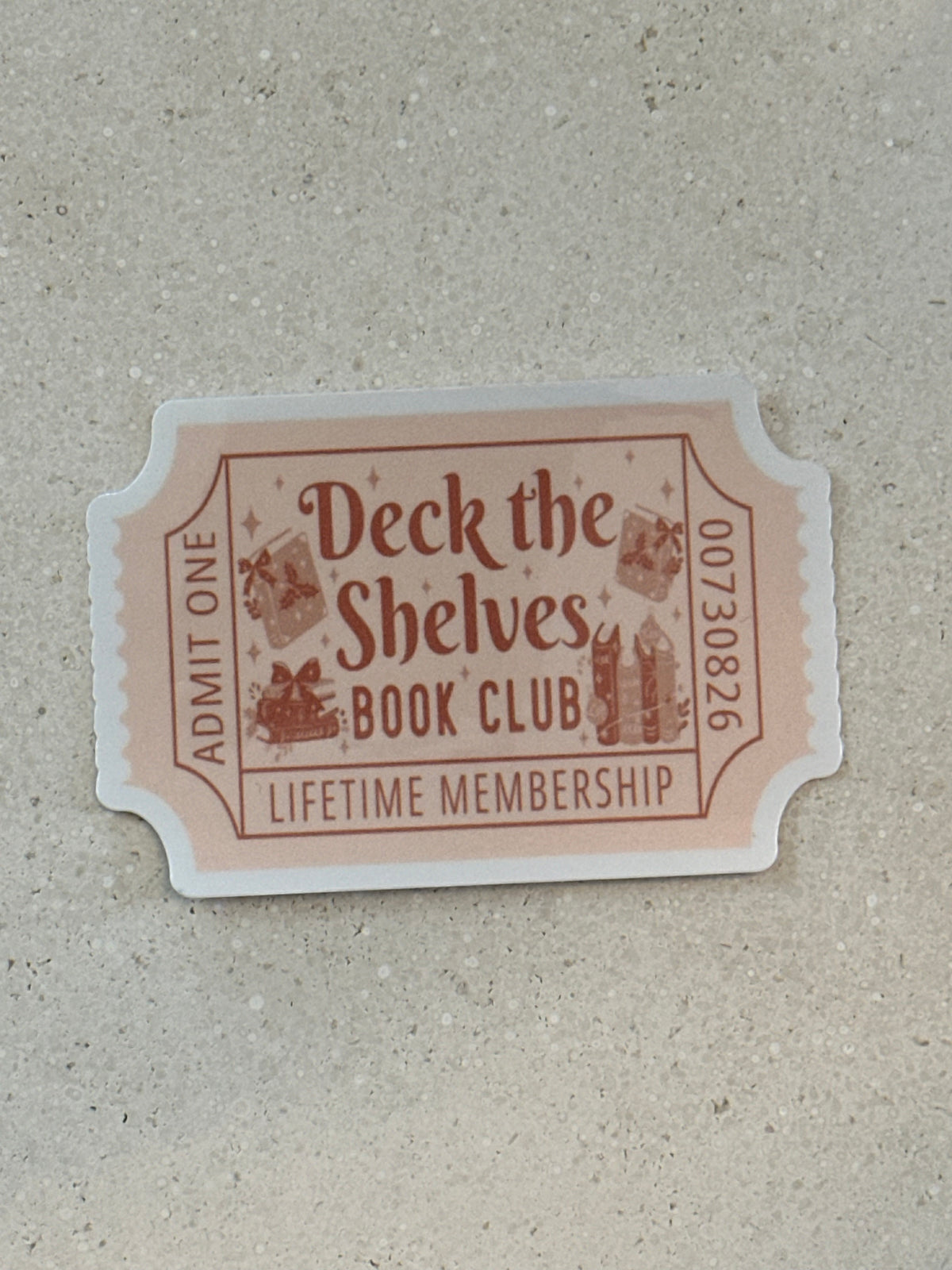 Deck The Shelves Book Club Trope Ticket - Sticker