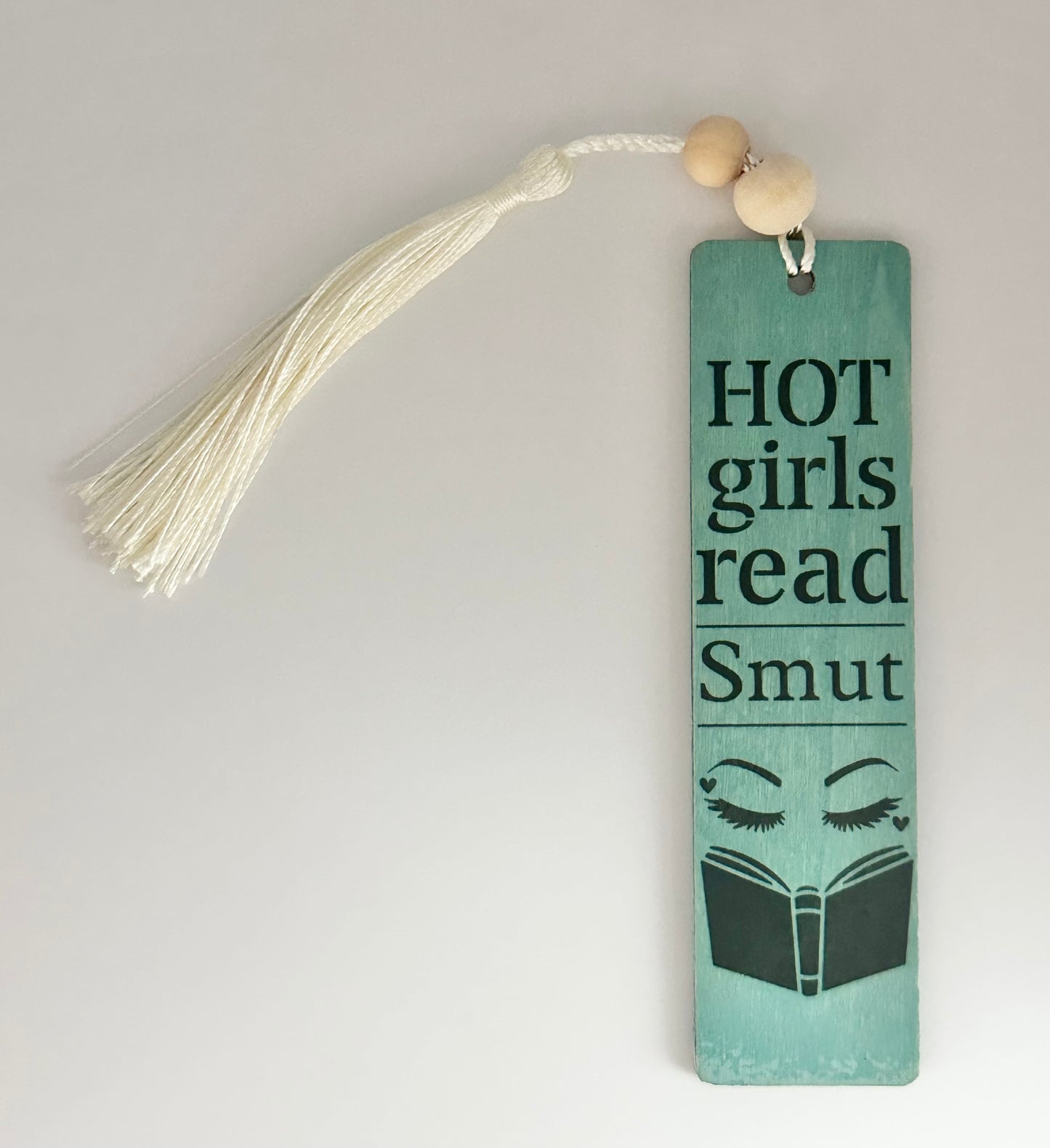 Hot Girls Read Smut - Wood Bookmark - (Antique Aqua)
