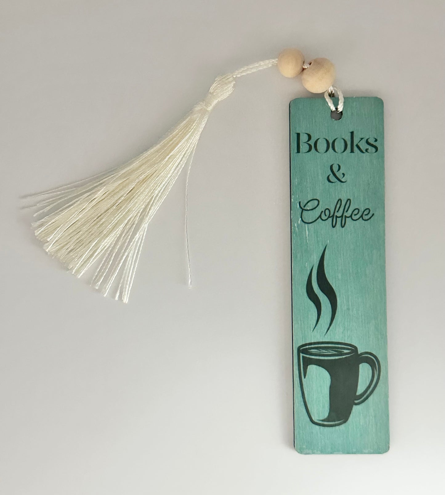 Books & Coffee - Wood Bookmark - (Antique Aqua)