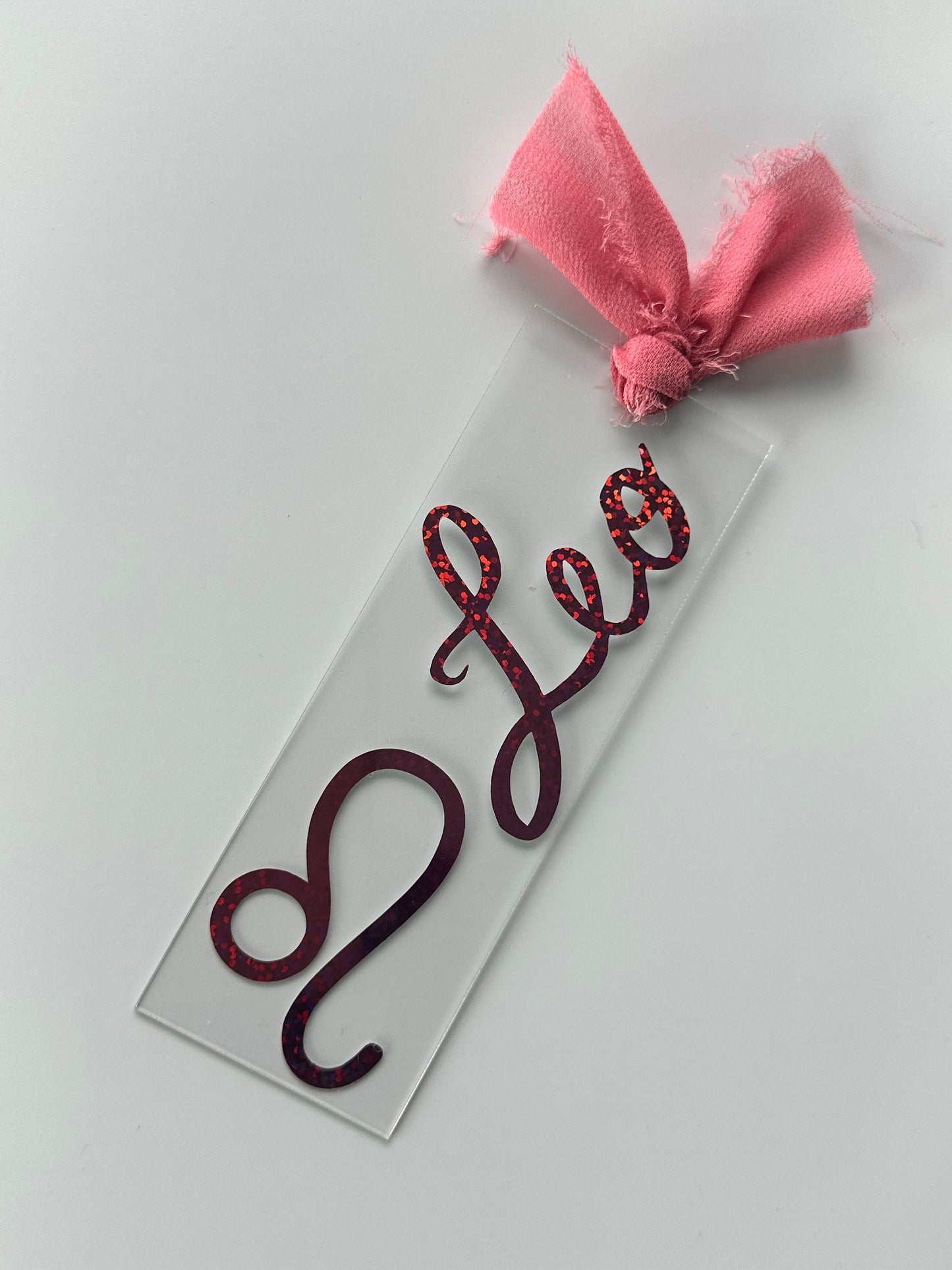 Zodiac - Leo - Acrylic Bookmark (Pink Holographic Glitter)
