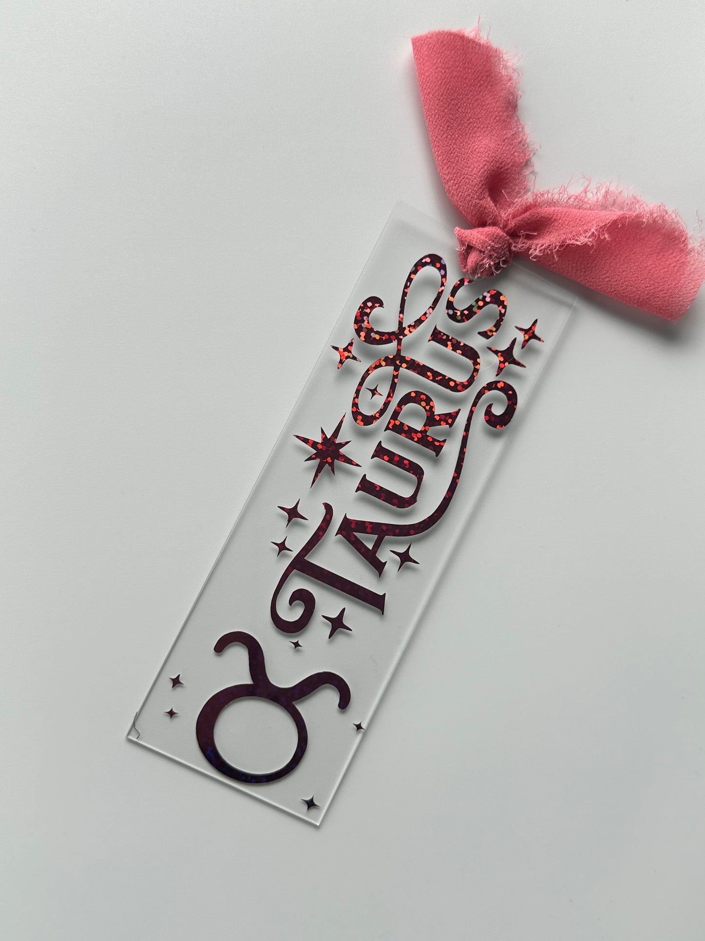 Zodiac - Taurus - Acrylic Bookmark (Pink Holographic Glitter)
