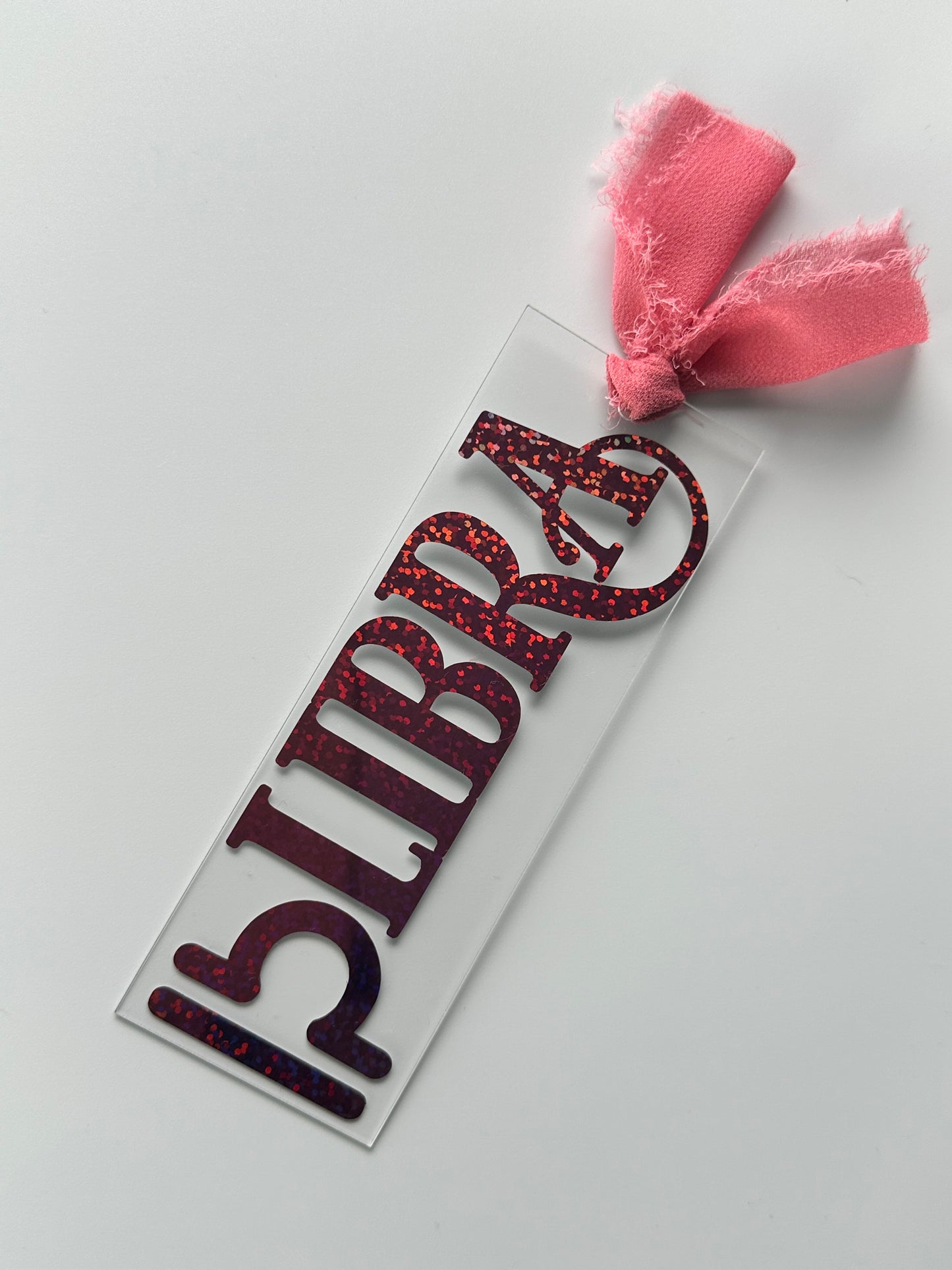 Zodiac - Libra - Acrylic Bookmark (Pink Holographic Glitter)