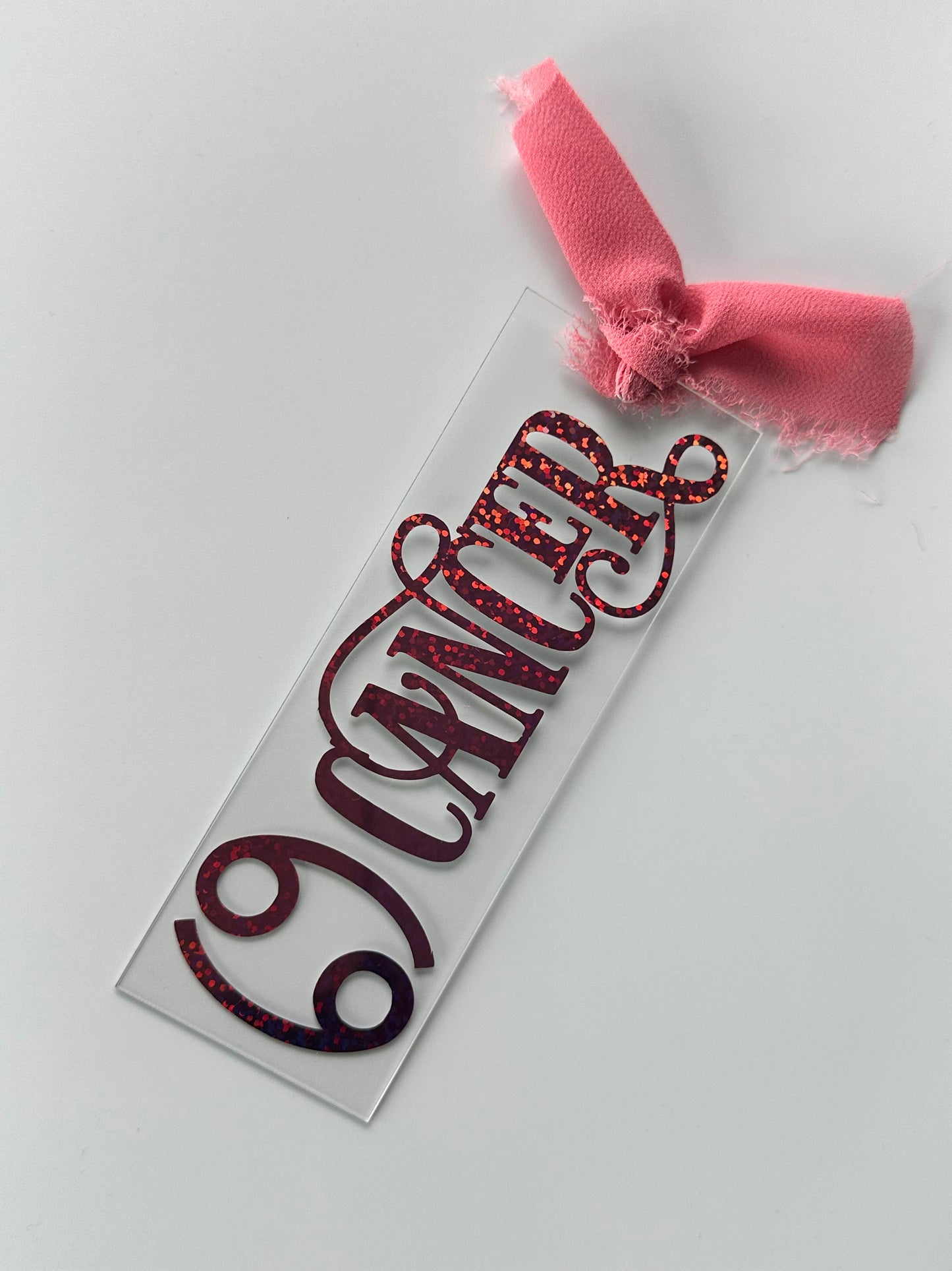 Zodiac - Cancer - Acrylic Bookmark (Pink Holographic Glitter)
