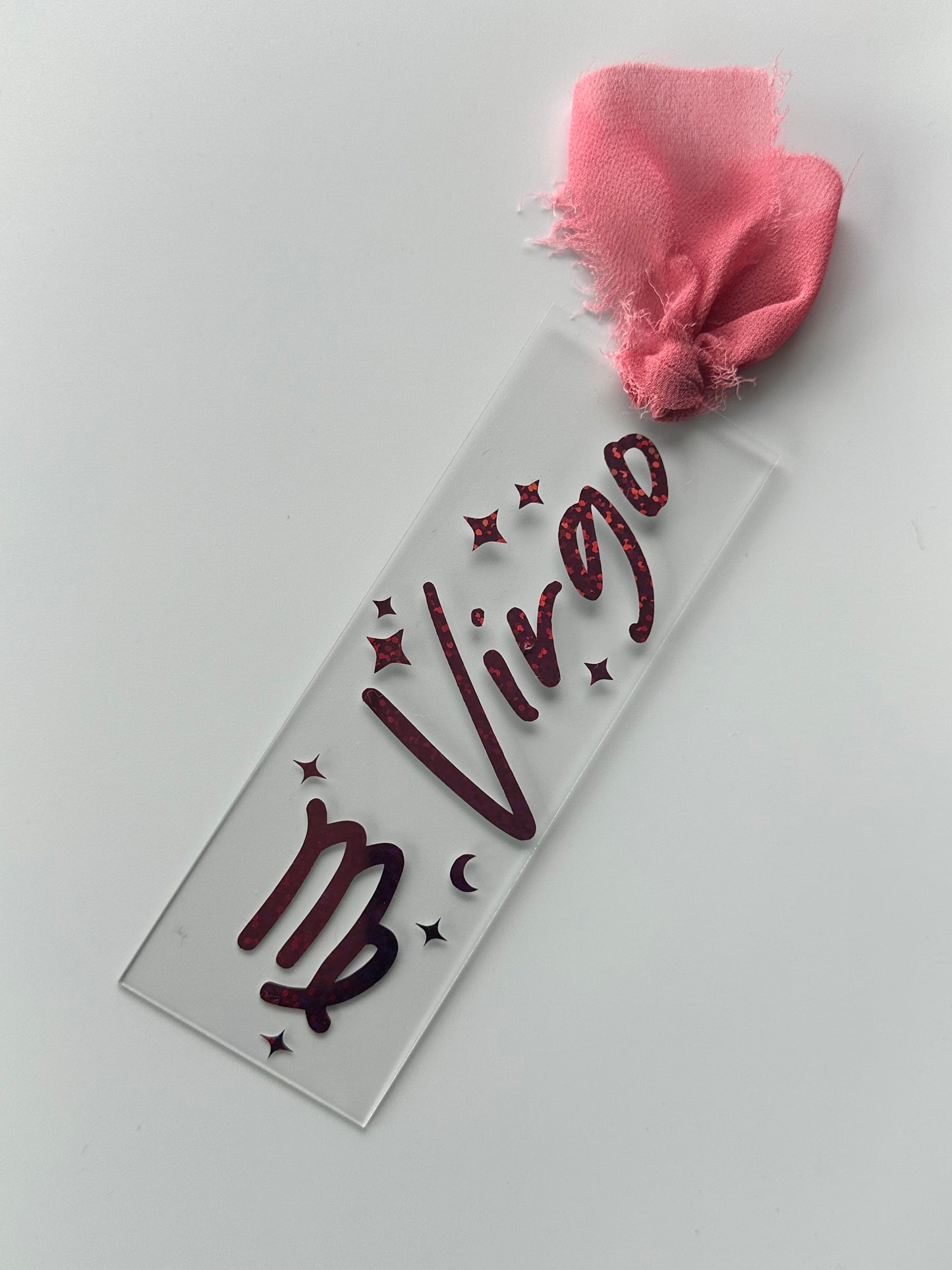 Zodiac - Virgo - Acrylic Bookmark (Pink Holographic Glitter)