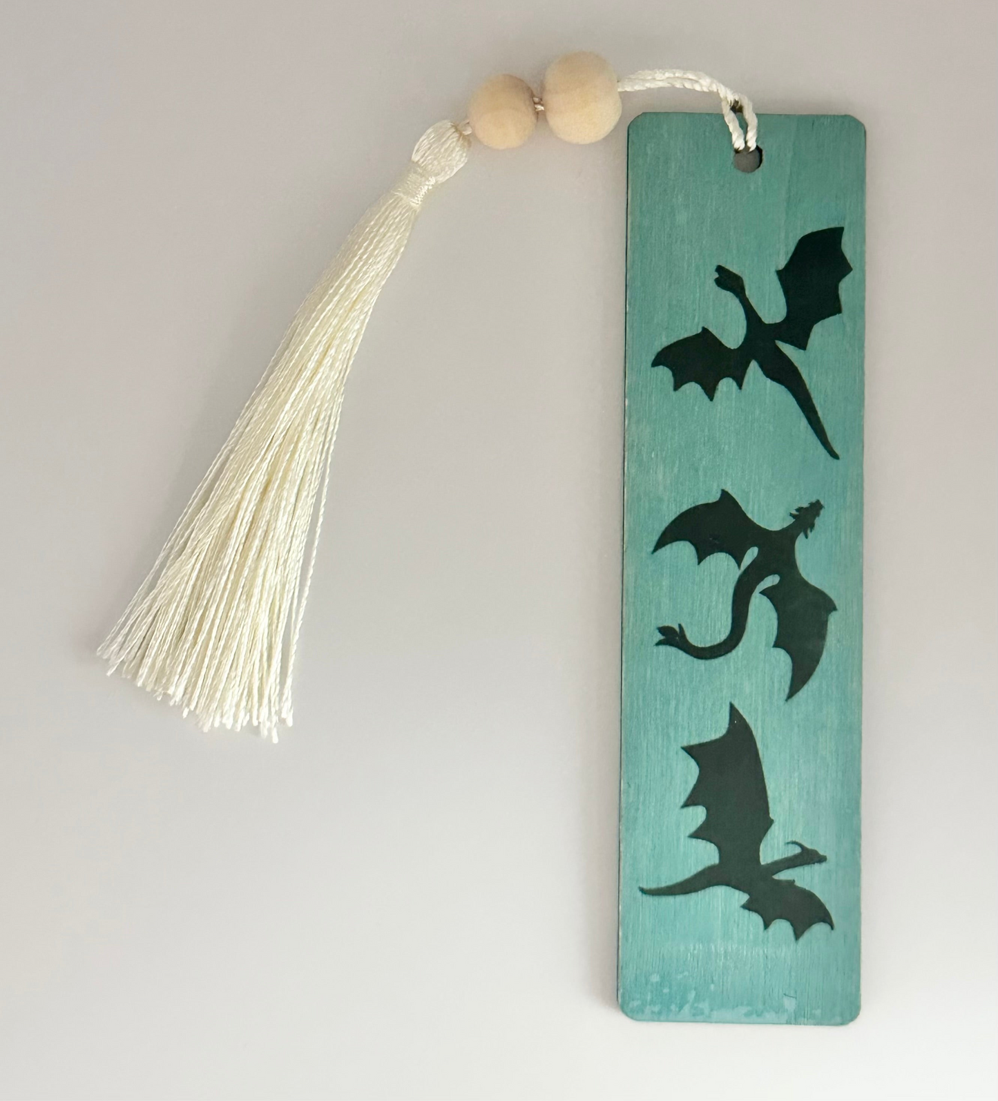 Dragons - Wood Bookmark - (Antique Aqua)