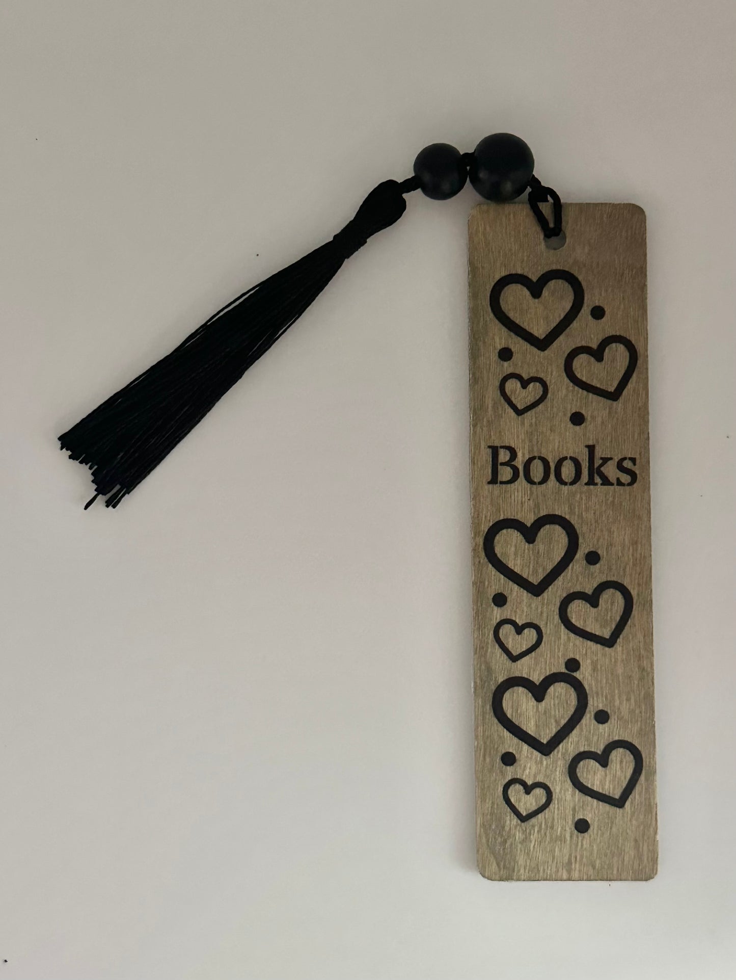 Hearts & Books - Wood Bookmark - (Weathered Grey)