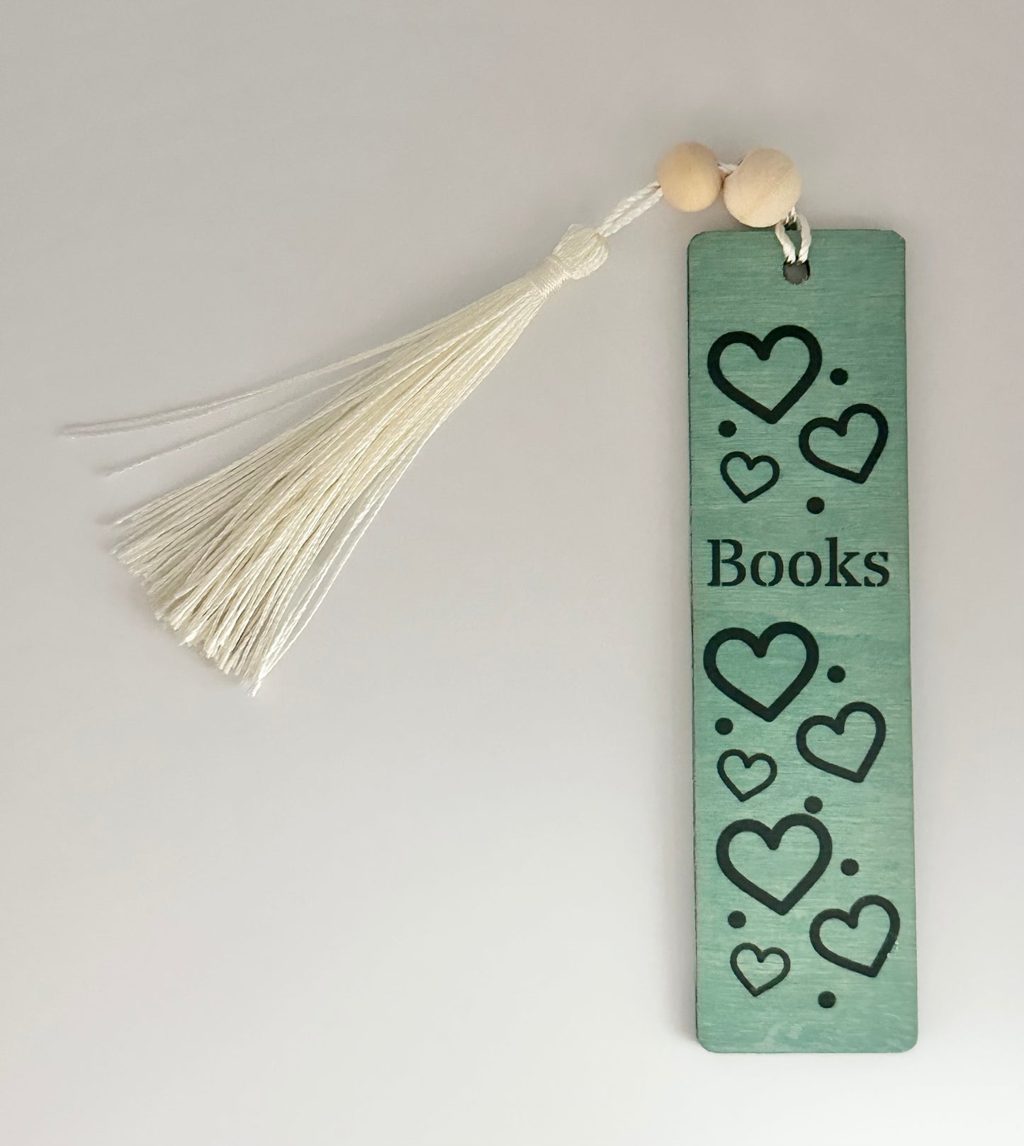 Hearts & Books - Wood Bookmark - (Antique Aqua)