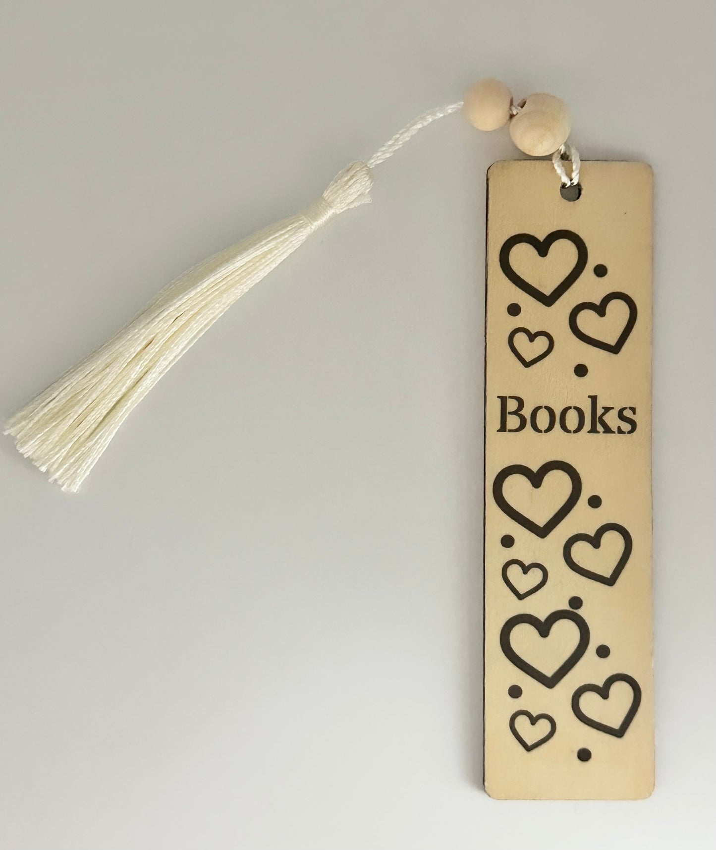 Hearts & Books - Wood Bookmark - (Linen)