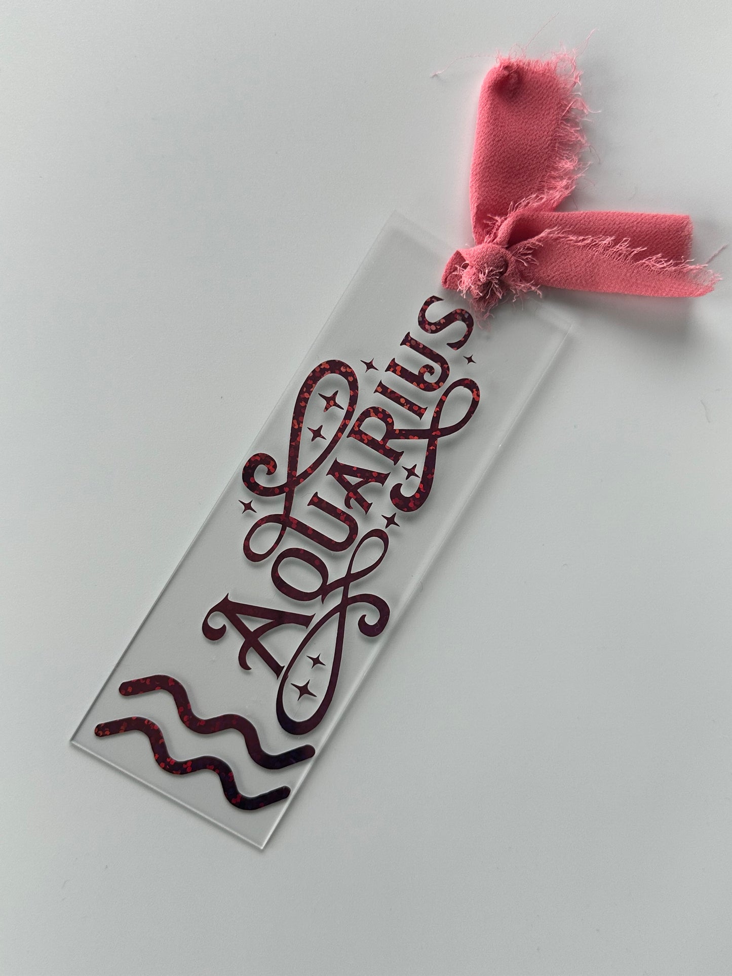 Zodiac - Aquarius - Acrylic Bookmark (Pink Holographic Glitter)