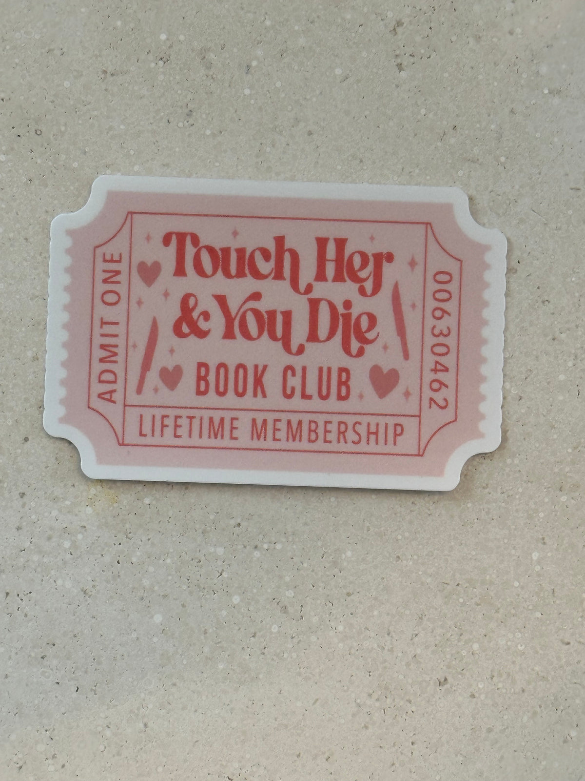 Touch Her & You Die Book Club Trope Ticket - Sticker
