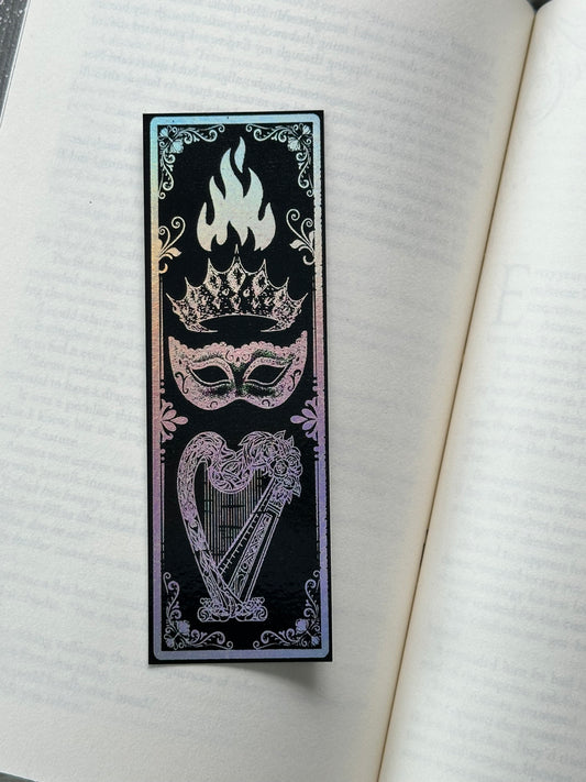 Crown, Mask, Harp, Flames - Foil Bookmark - (Silver Holographic)