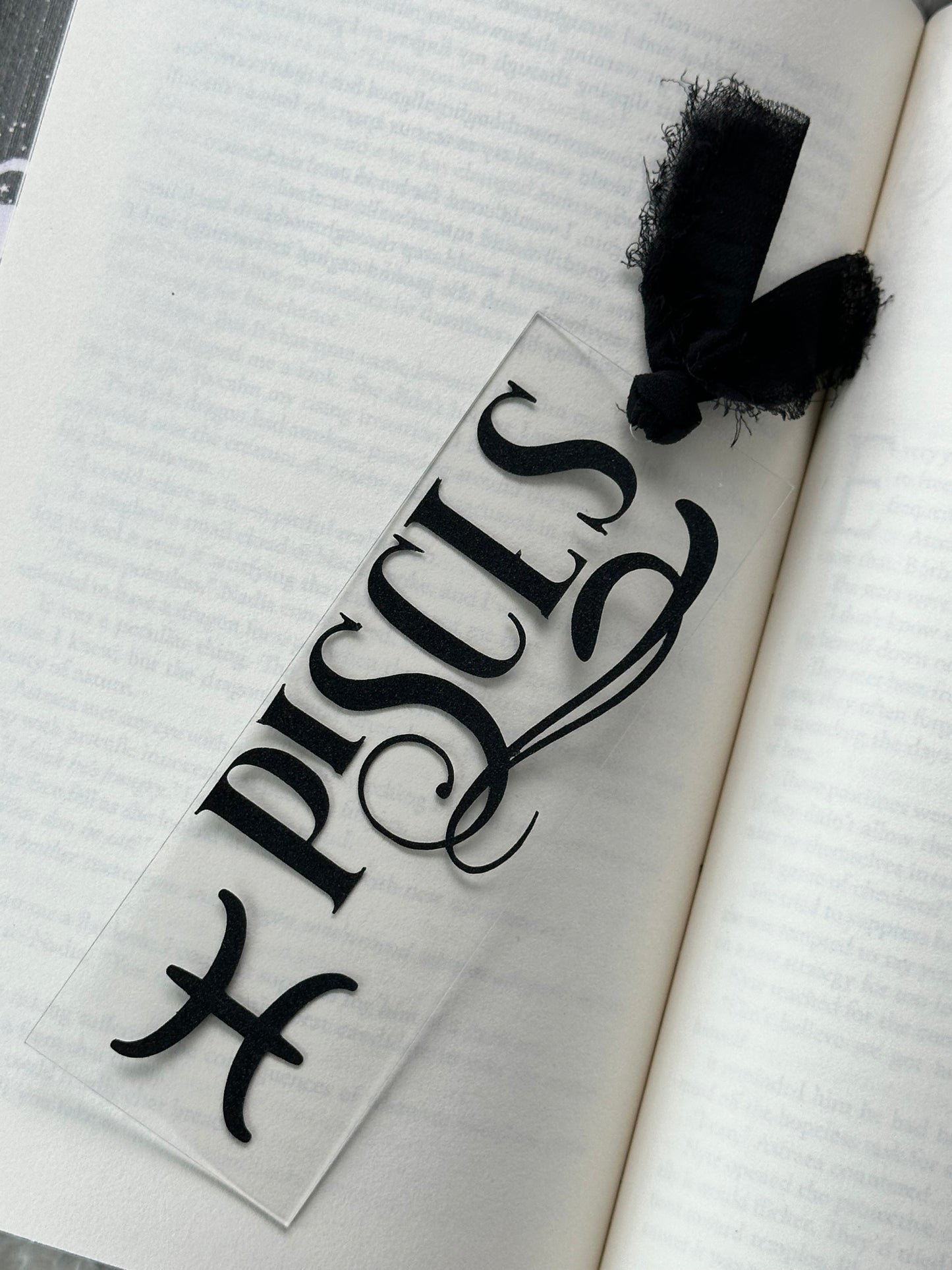 Zodiac - Pisces - Acrylic Bookmark (Black Glitter)