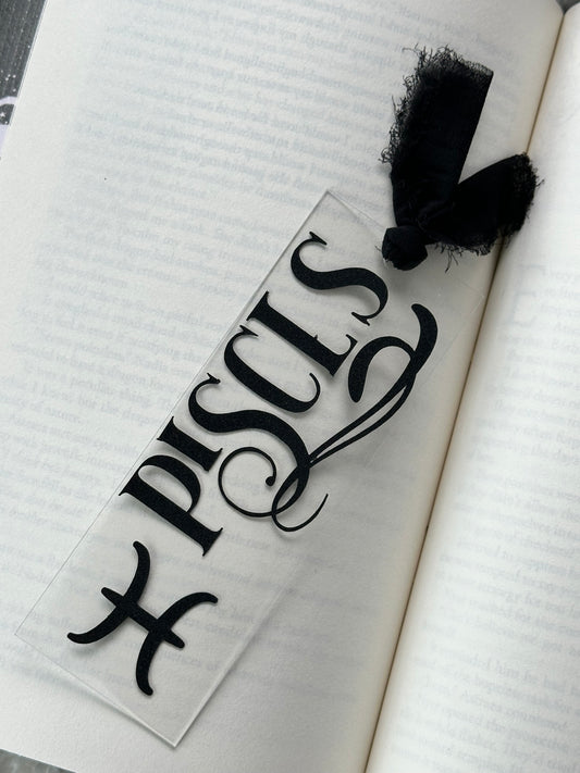 Zodiac - Pisces - Acrylic Bookmark (Black Glitter)