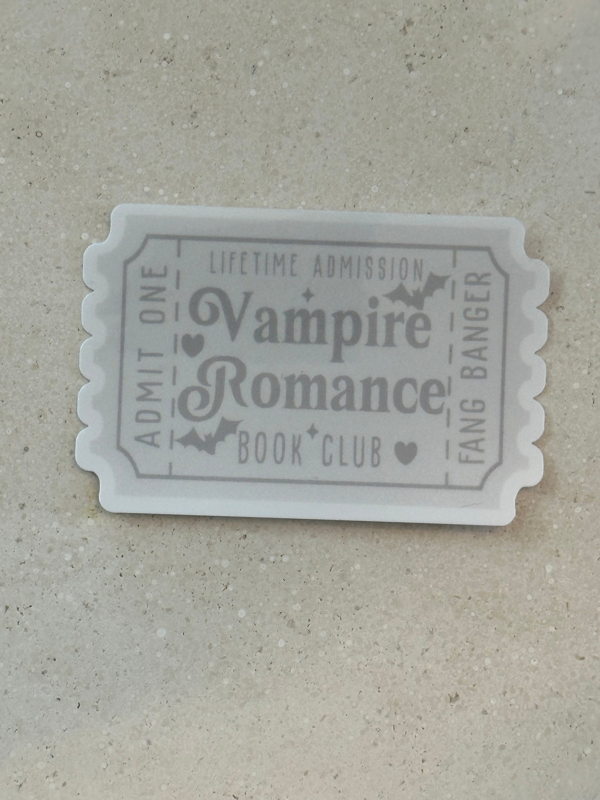 Vampire Romance Book Club Trope Ticket - Grey - Sticker