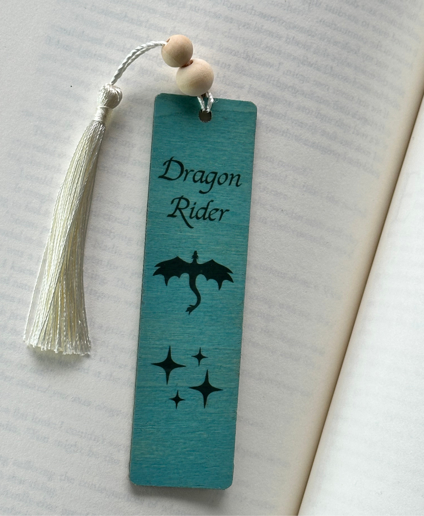 Dragon Rider - Wood Bookmark - (Antique Aqua)