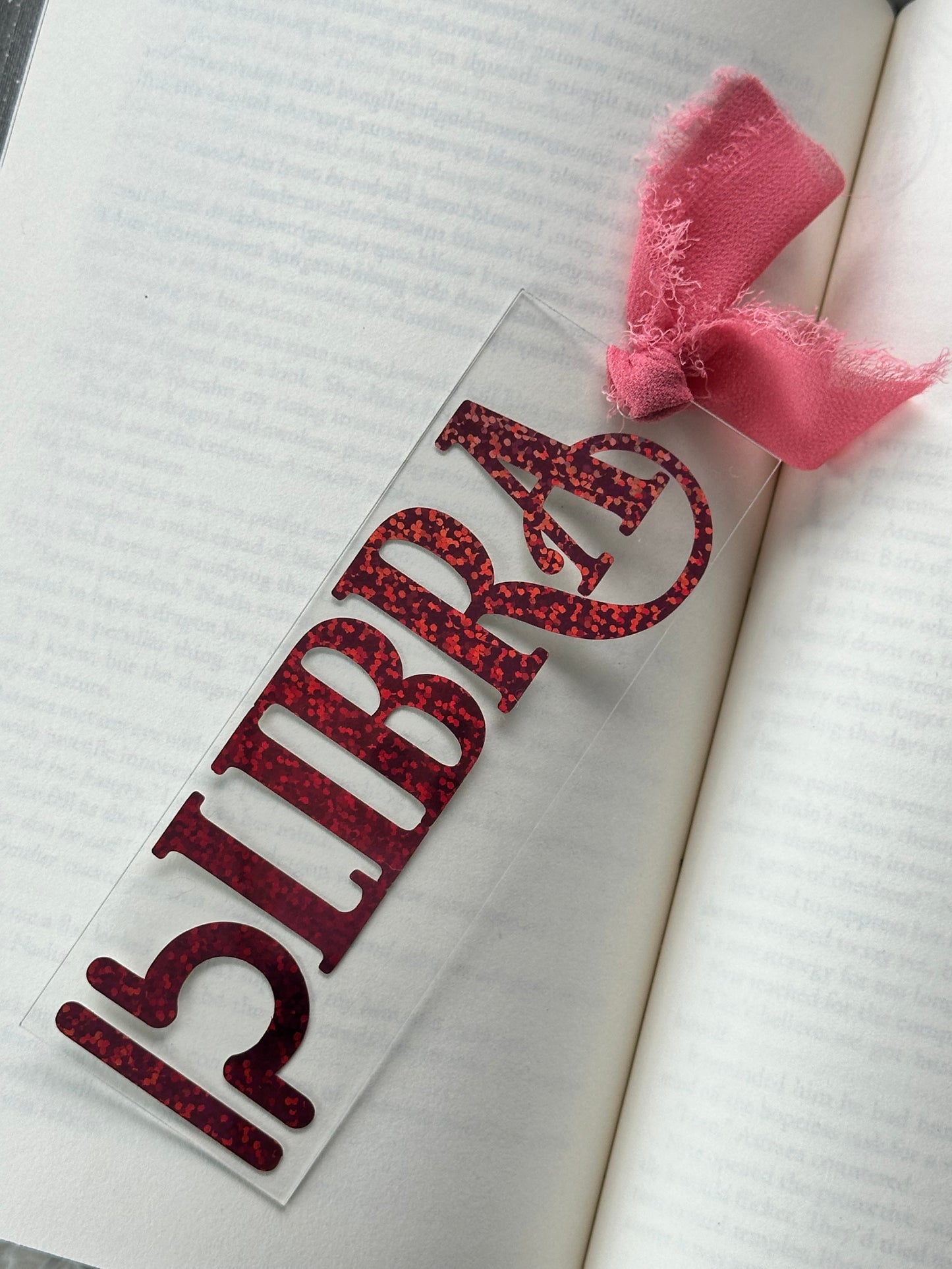 Zodiac - Libra - Acrylic Bookmark (Pink Holographic Glitter)