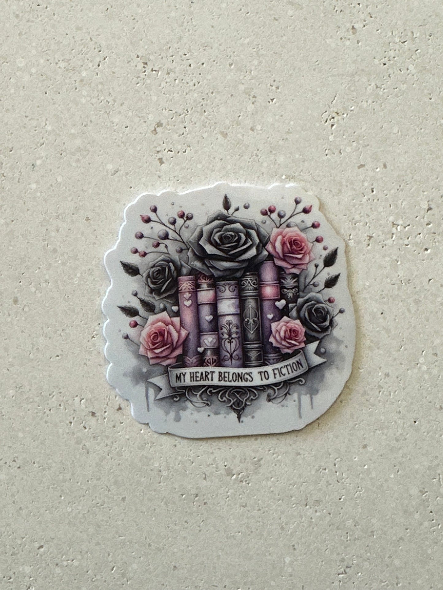 My Heart Belongs To Fiction - Pink & Grey - Sticker