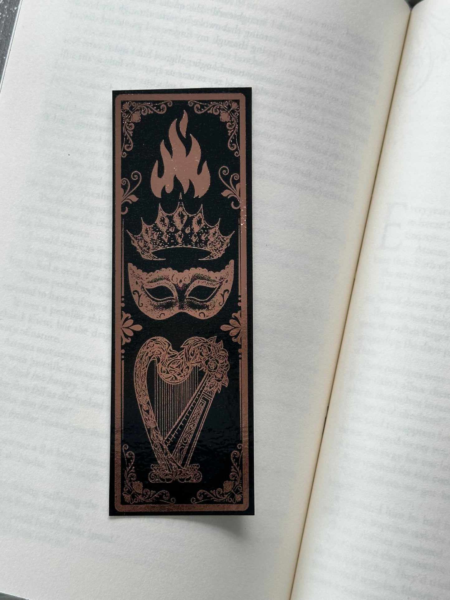 Crown, Mask, Harp, Flames - Foil Bookmark - (Rose Gold)