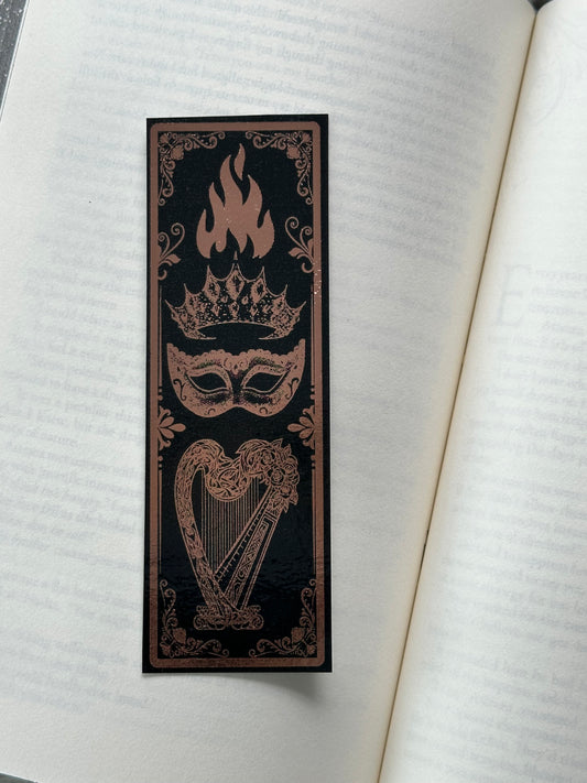 Crown, Mask, Harp, Flames - Foil Bookmark - (Rose Gold)