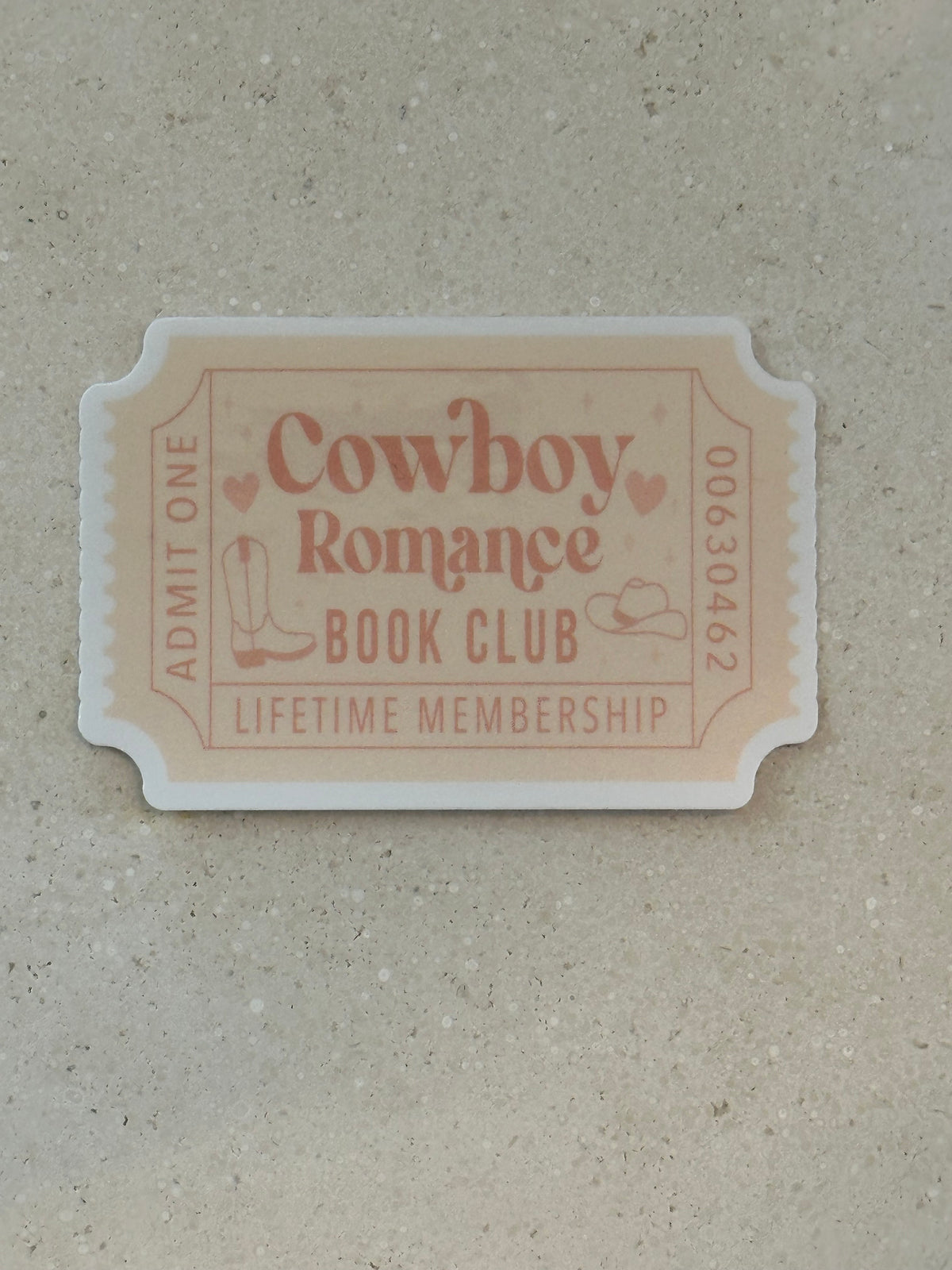 Cowboy Romance Book Club Trope Ticket - Sticker