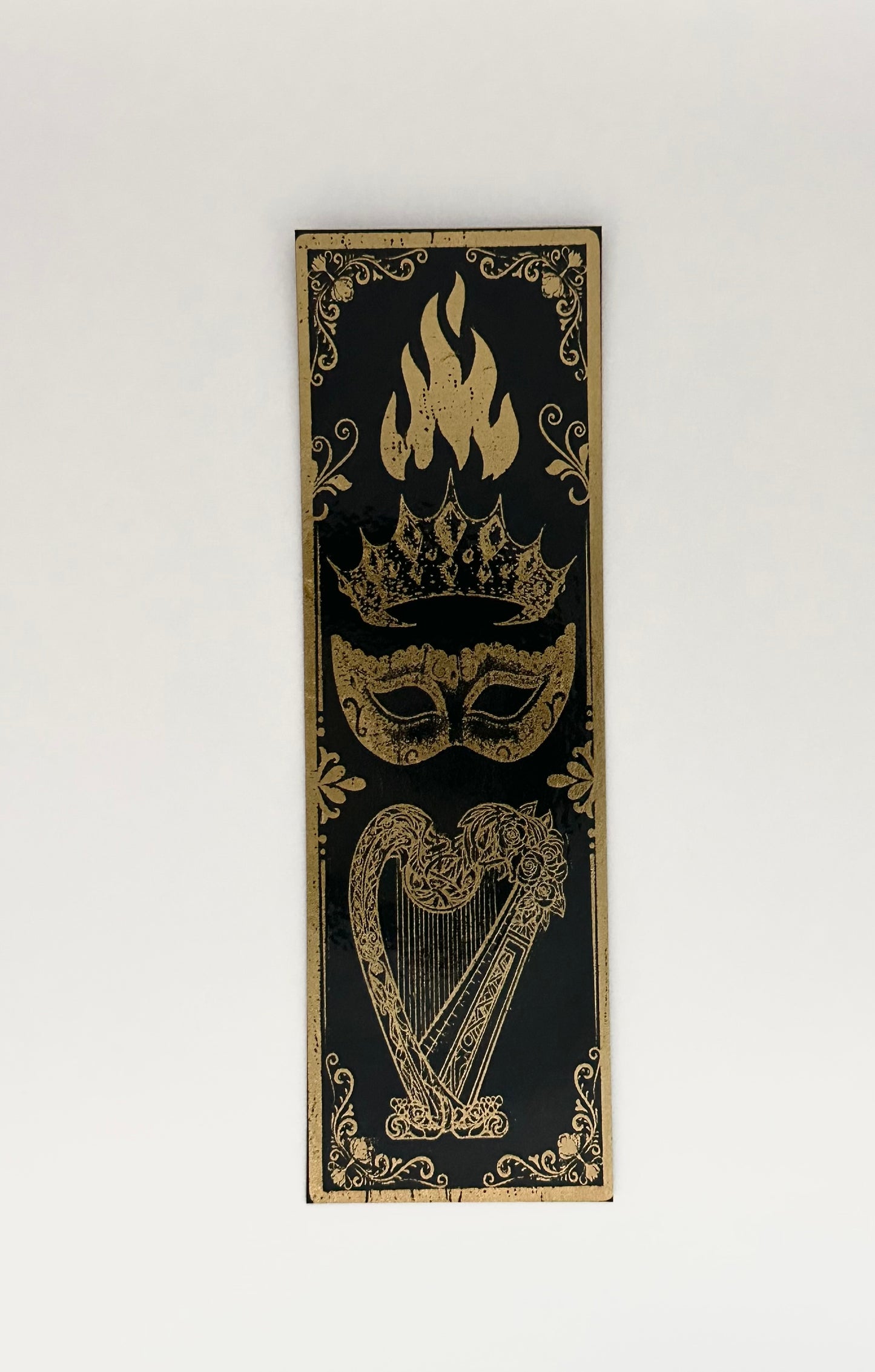 Crown, Mask, Harp, Flames - Foil Bookmark - (Gold)