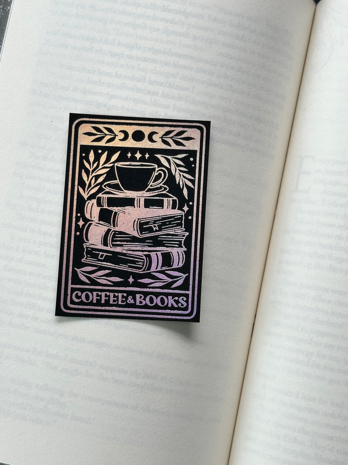 Coffee & Books Tarot Card - Foil Bookmark - (Silver Holographic)