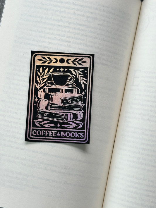 Coffee & Books Tarot Card - Foil Bookmark - (Silver Holographic)