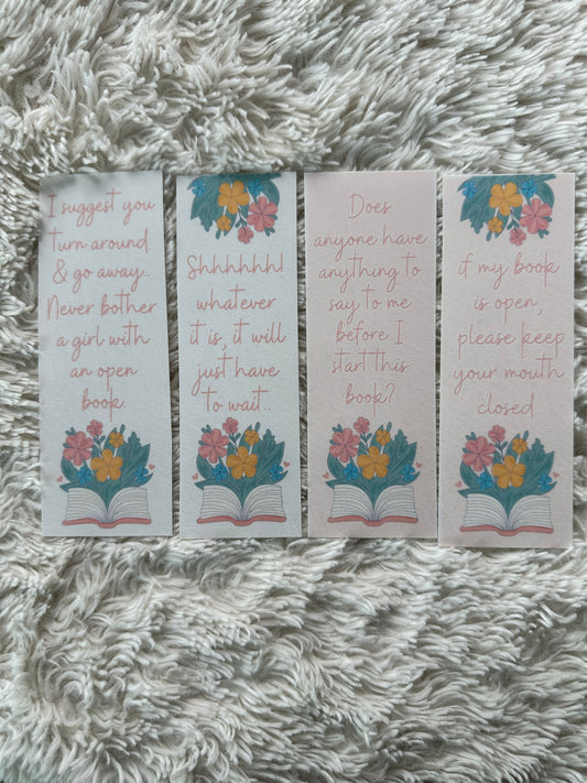 Floral Open Book Quotes Bookmark Bundle - 4 Pack