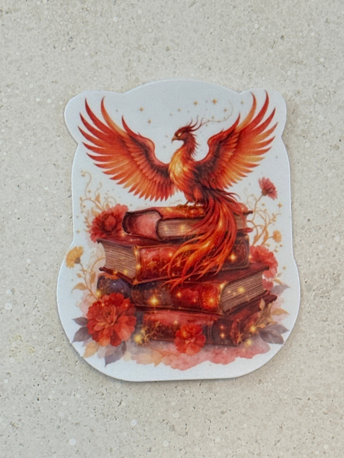 Flaming Phoenix Book Stack - Orange - Sticker
