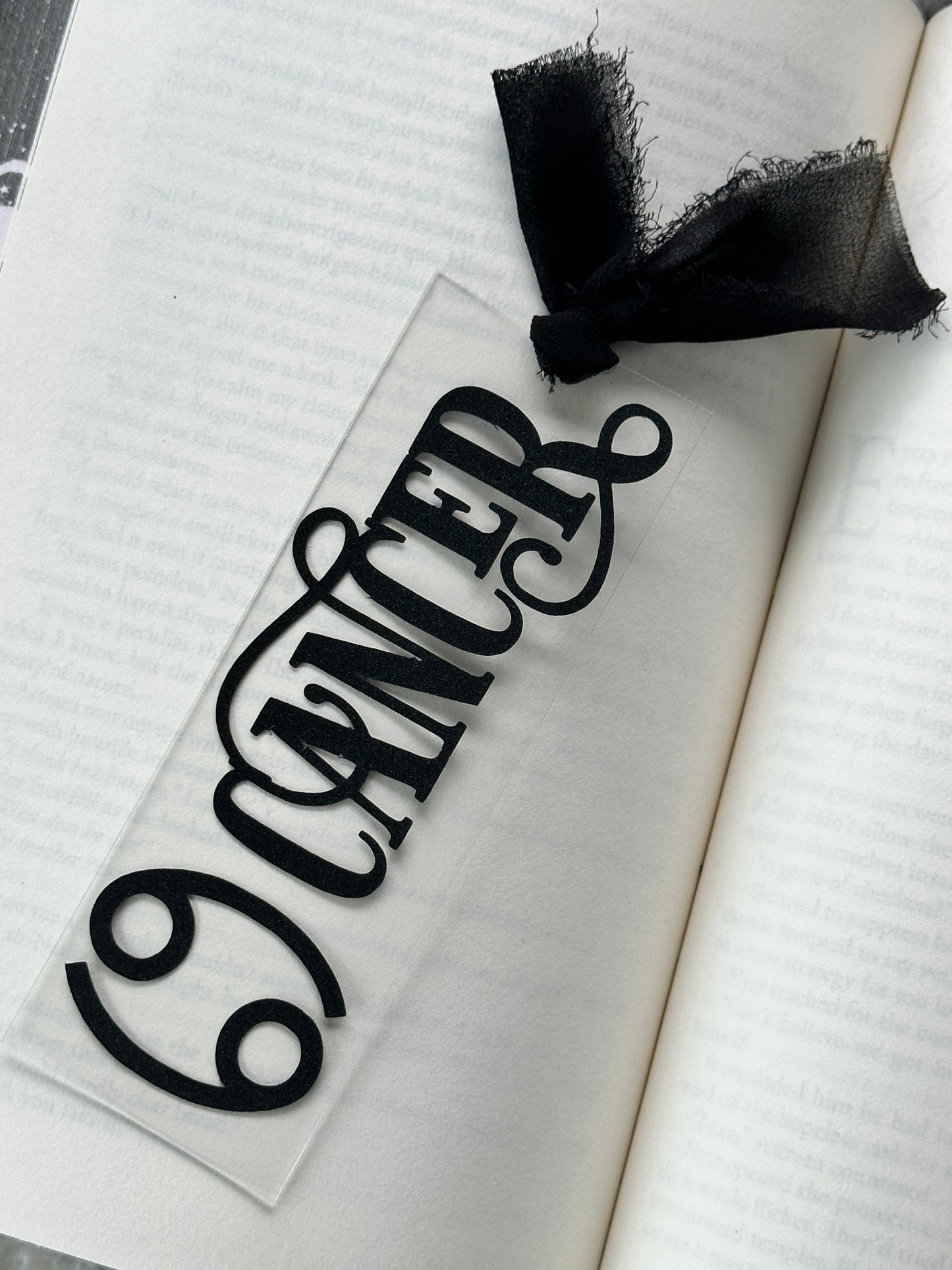 Zodiac - Cancer - Acrylic Bookmark (Black Glitter)