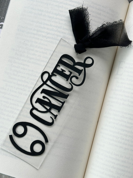 Zodiac - Cancer - Acrylic Bookmark (Black Glitter)