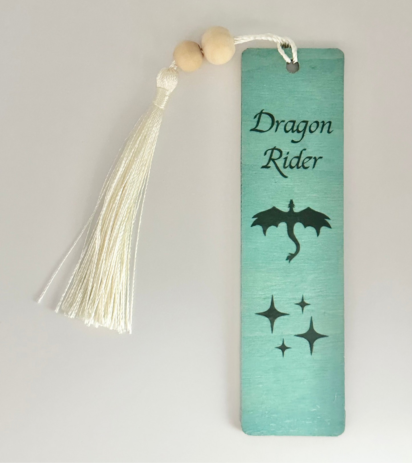 Dragon Rider - Wood Bookmark - (Antique Aqua)