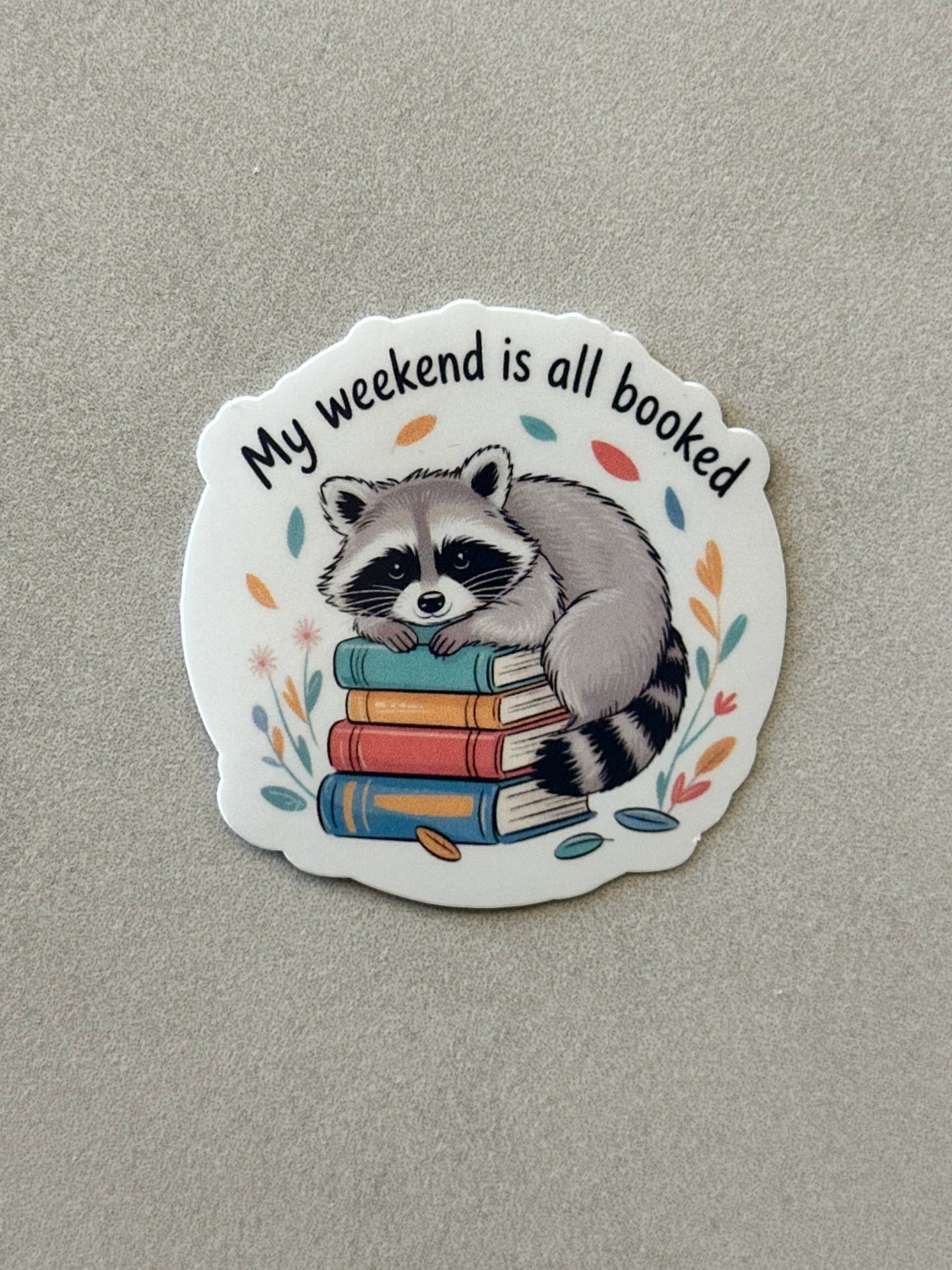 Raccoon Book Stack - Sticker
