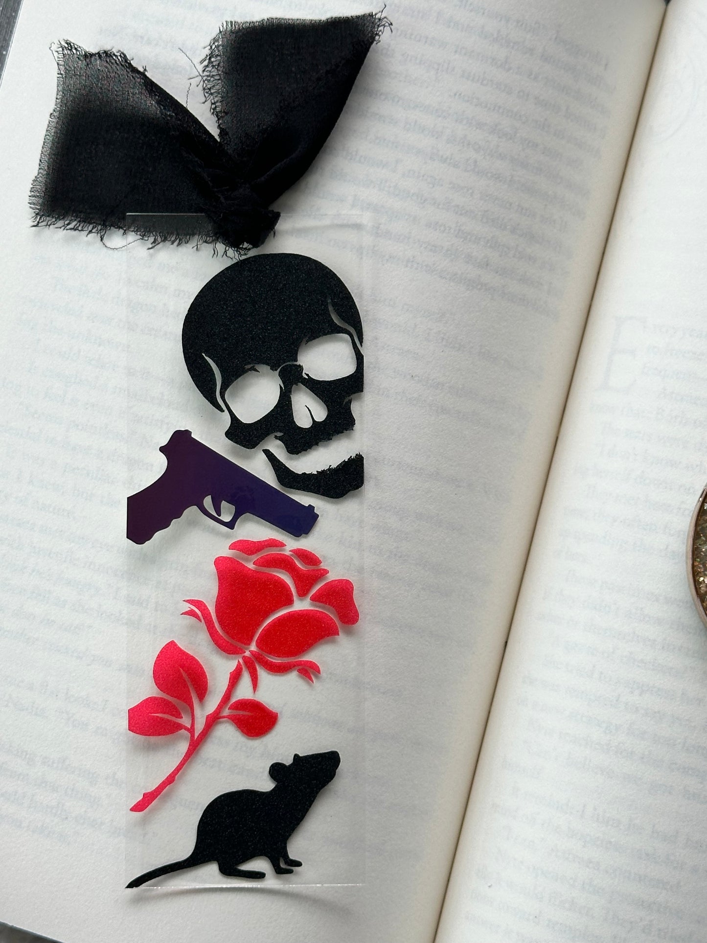 Skull, Gun, Rose & A Little Mouse - Acrylic Bookmark