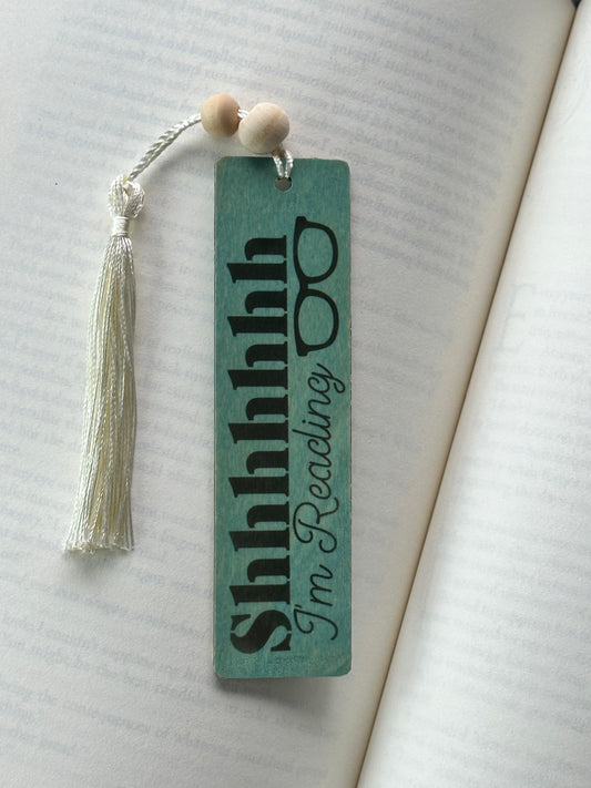 Shhhhhh I’m Reading - Wood Bookmark - (Antique Aqua)