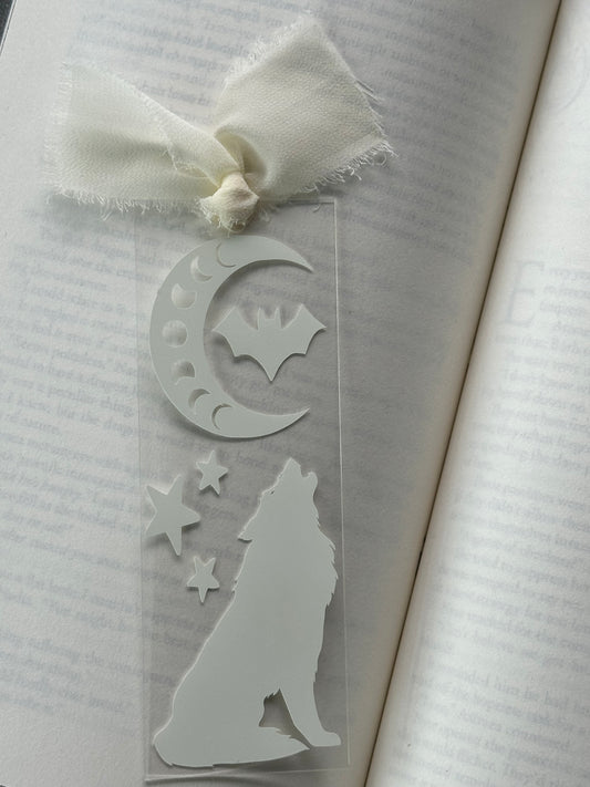 Glow In The Dark - Wolf, Moon & Stars - Acrylic Bookmark