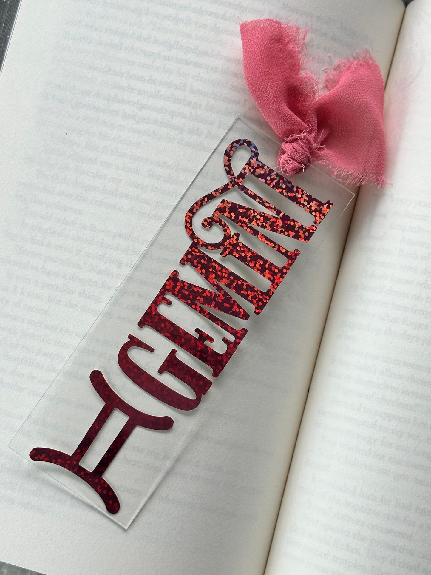 Zodiac - Gemini - Acrylic Bookmark (Pink Holographic Glitter)
