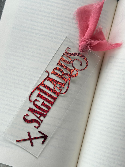 Zodiac - Sagittarius - Acrylic Bookmark (Pink Holographic Glitter)