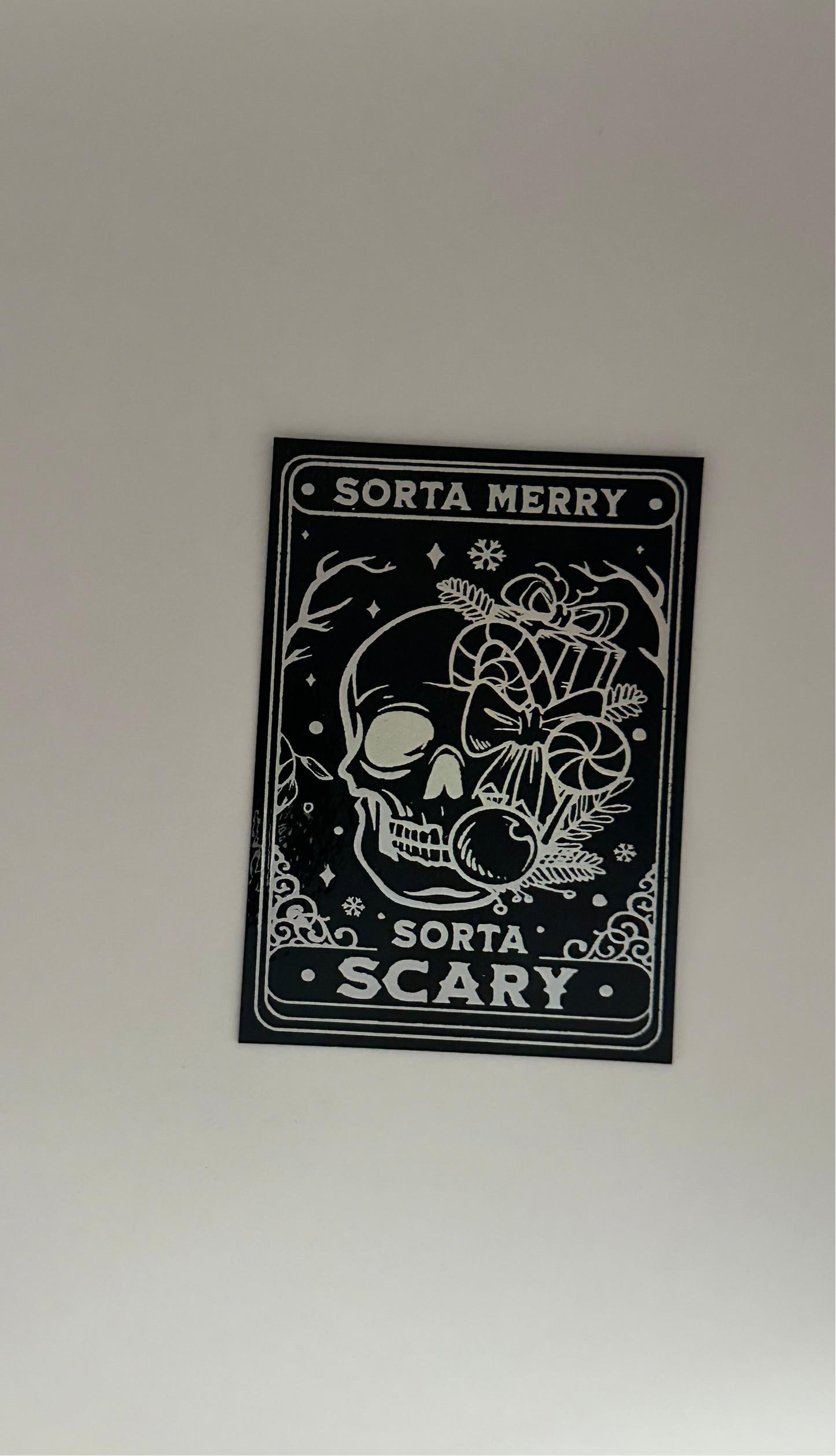 The Xmas Skull Tarot Card - Foil Bookmark - (Silver Holographic)