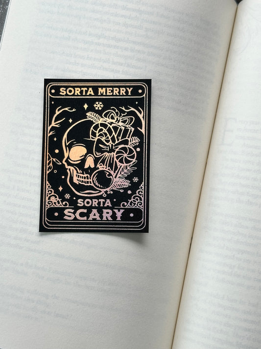 The Xmas Skull Tarot Card - Foil Bookmark - (Silver Holographic)