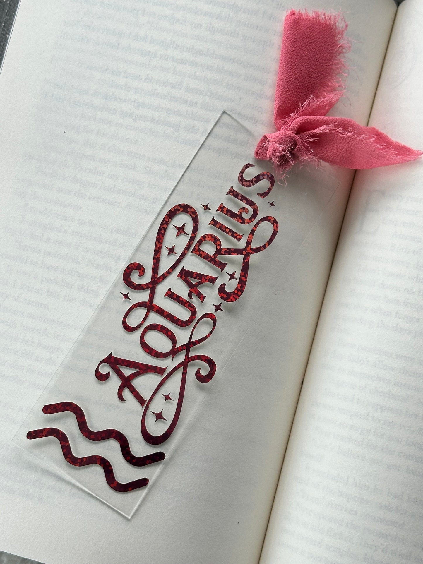 Zodiac - Aquarius - Acrylic Bookmark (Pink Holographic Glitter)