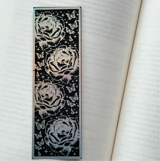 Rose & Butterfly - Foil Bookmark - (Silver Holographic)