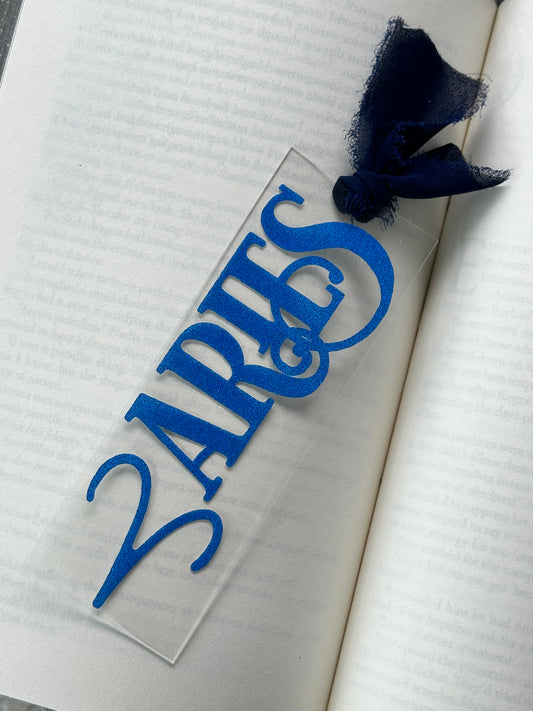 Zodiac - Aries - Acrylic Bookmark (Blue Glitter)