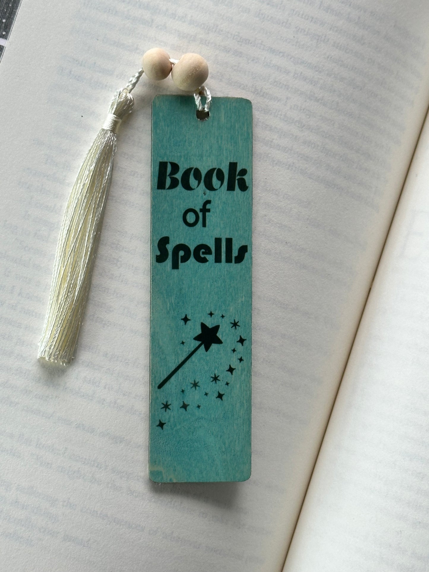 Book Of Spells - Wood Bookmark - (Antique Aqua)