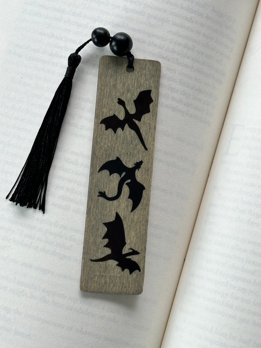Dragons - Wood Bookmark - (Weathered Grey)
