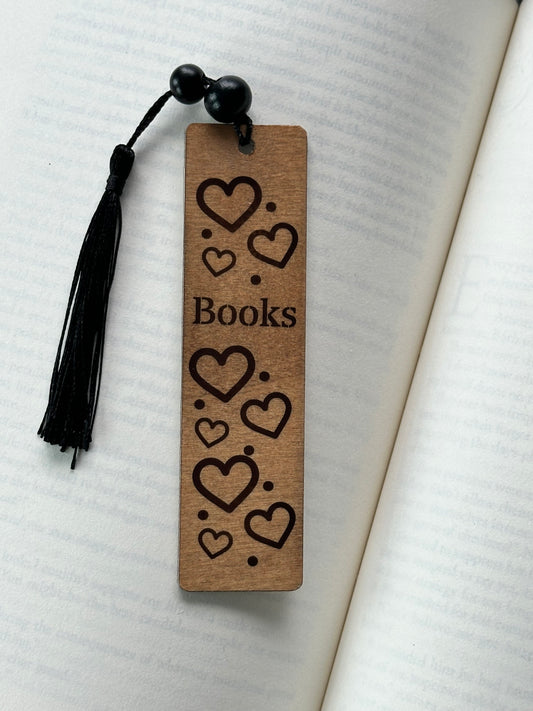 Hearts & Books - Wood Bookmark - (Early American)